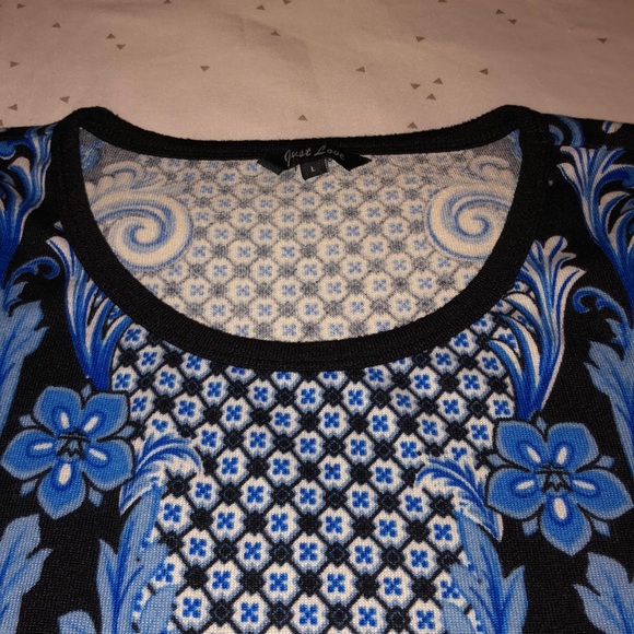 JUST LOVE BLACK AND BLUE FLORAL COTTON DRESS - Picture 2 of 6